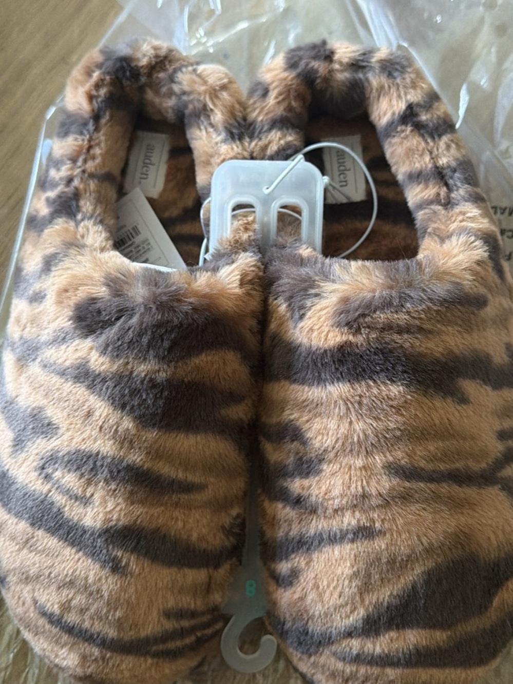 Auden Faux Fur Tiger Stripe Slip-Ons in Brown and Black